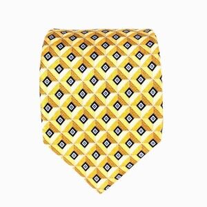 JZ Richards All Silk Handmade Necktie Boulder Yellow Geometric Foulard Elegant